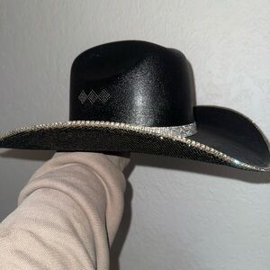 Elegant Black Rhinestone-Trimmed Hat